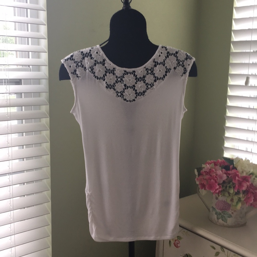 INC Knit top with lace yoke detail